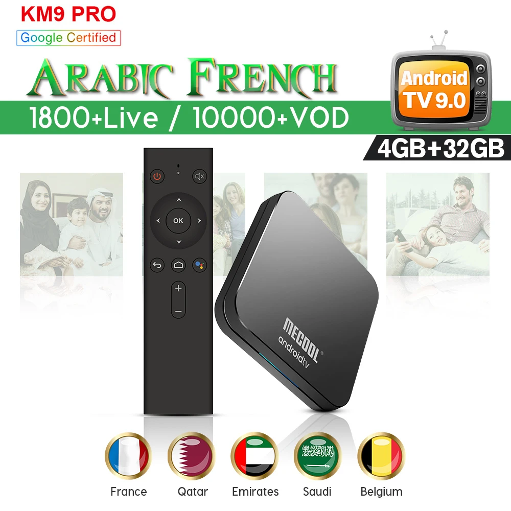 

KM9Pro Android 9.0 IPTV Arabic France Spain QHDTV smart tv Dual-Band WIFI Vioce remote 4G 32G IPTV Qatar UK Italy UAE top box