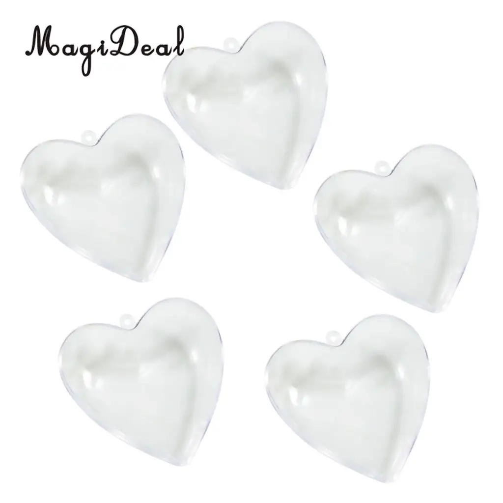 5pcs 8cm Hanging Clear Heart Plastic Baubles Ornaments Home Christmas Wedding Party Decoration DIY Personalize Gift Candy Box