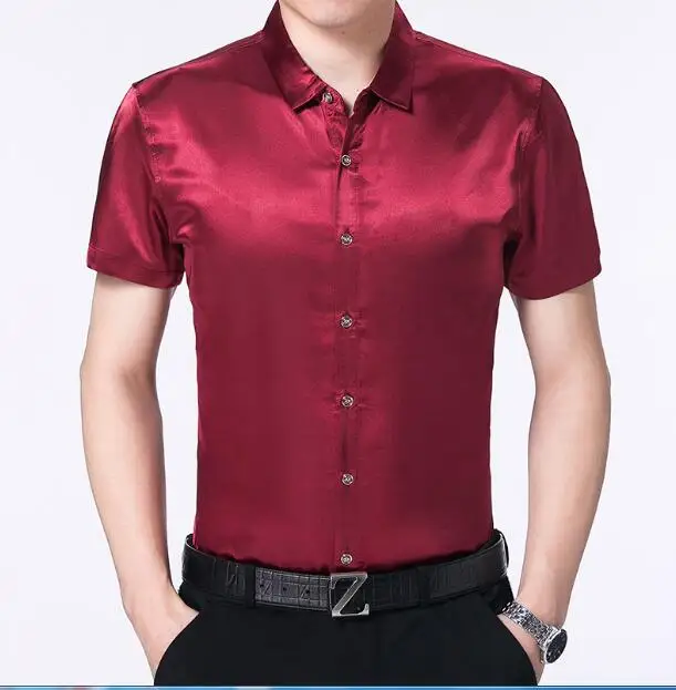 High Quality male short sleeve silk shirt 2017 summer men shirts pure ...