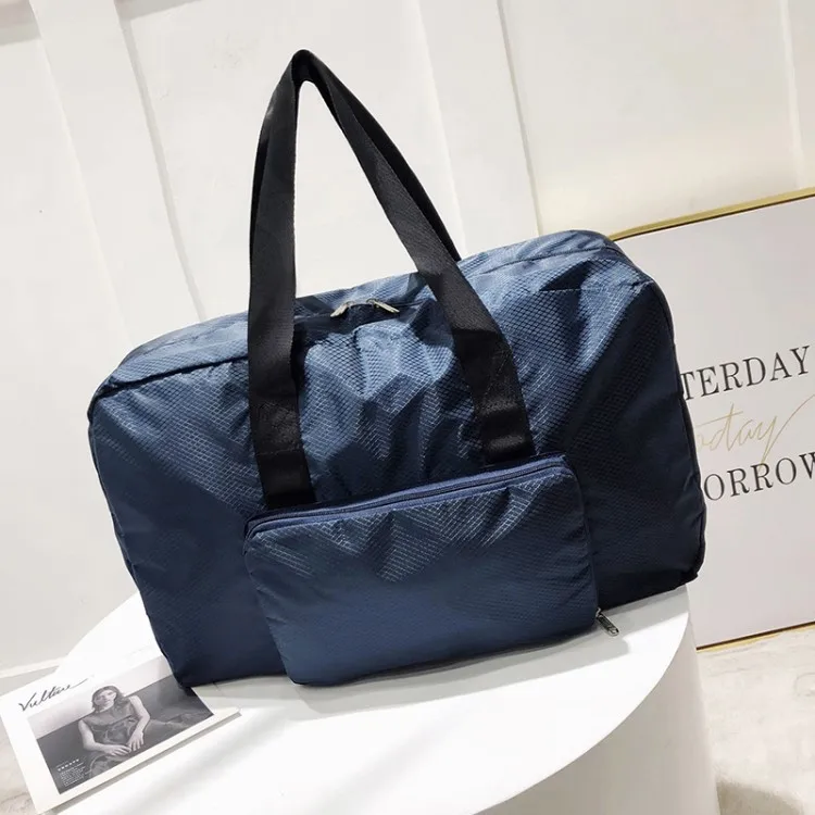 Одноцветная нейлоновая Складная Сумка-тоут для путешествий для женщин, Большая вместительная Портативная сумка на плечо, водонепроницаемая сумка для путешествий - Цвет: dark blue