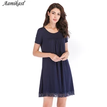 Aamikast Для женщин пикантные сна сорочка О-образным вырезом с кружевной отделкой декольте ночное спереди бантом Декор рюшами подол пижамы плюс Размеры