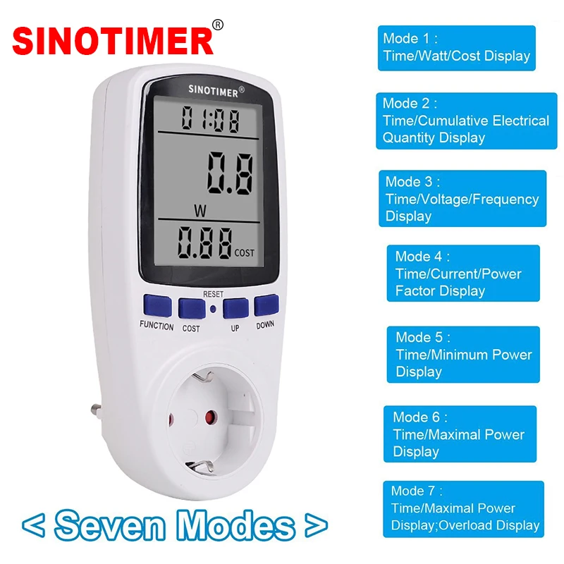 Buy 7 Modes LCD Display Electricity Usage Monitor Power Meter EU Plug Home