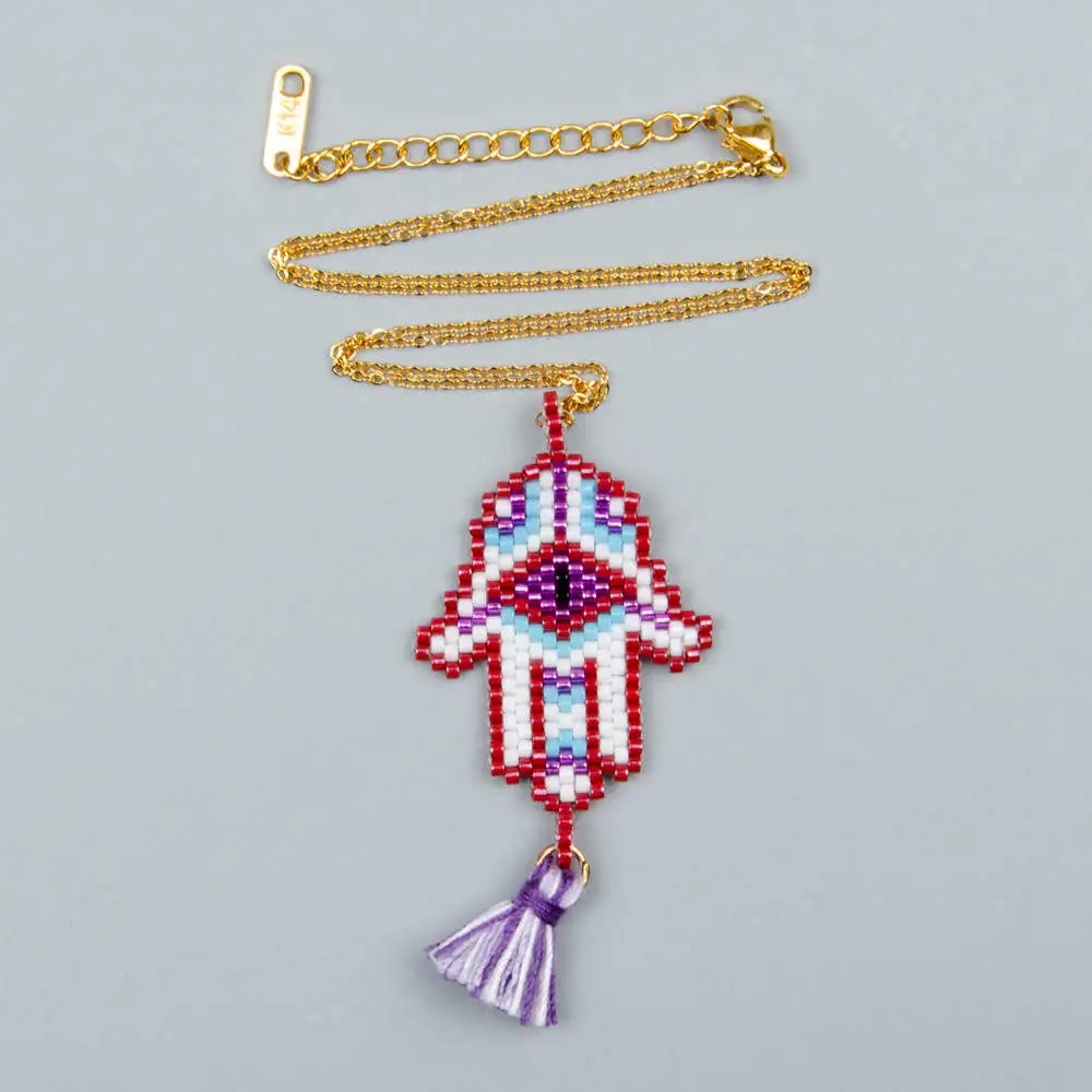 Go2boho Miyuki ожерелье со сглаза для женщин Fatima Hamsa Ручные ювелирные ожерелья с кулоном