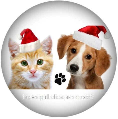 Рождественская собака кошка стеклянная кнопка оснастки для DIY ювелирных изделий Круглые фото кабошоны DA1050 - Окраска металла: A4393