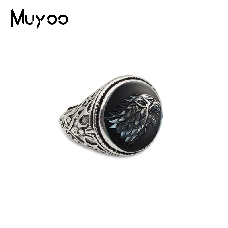 

2019 New Retro Game of Thrones All The House Targaryen Gift Punk Adjustable Rings Hand Craft Mens Gifts Glass Dome Ring