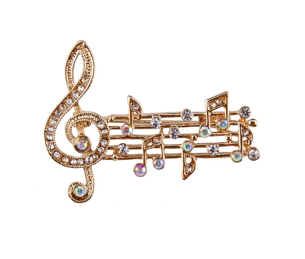 Crystal Music Note Brooch with Rhinestones Shining Beautiful Collar Pin