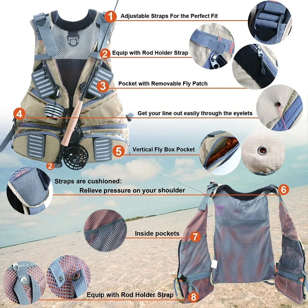 Anglatech Mesh Fly Fishing Vest : : Clothing, Shoes & Accessories