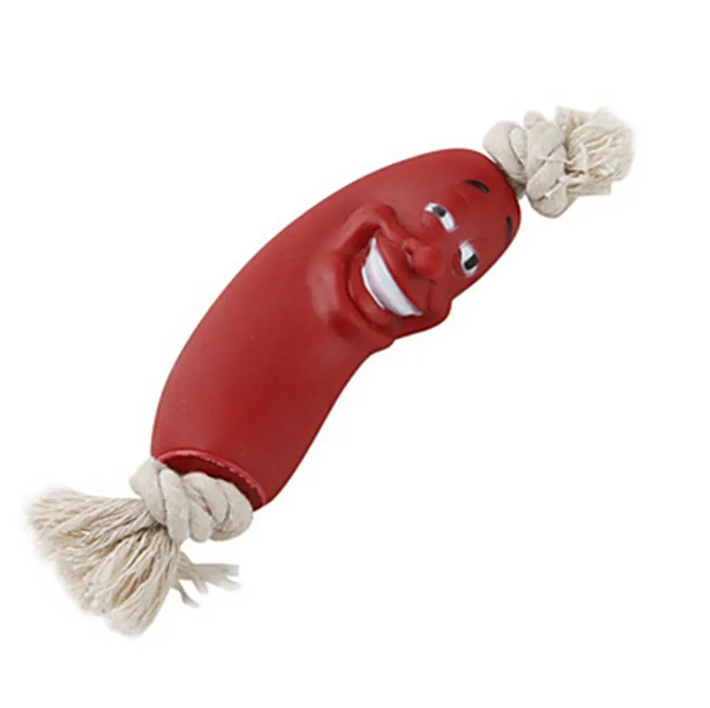 Funny Smile Sausage With Rope Dog Toy Cute Puppy Chew Hot Dog Toyin