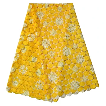 

Yellow High Quality Nigerian Lace Water Soluble African Embroidery Guipure Cord Lace Free Shipping!
