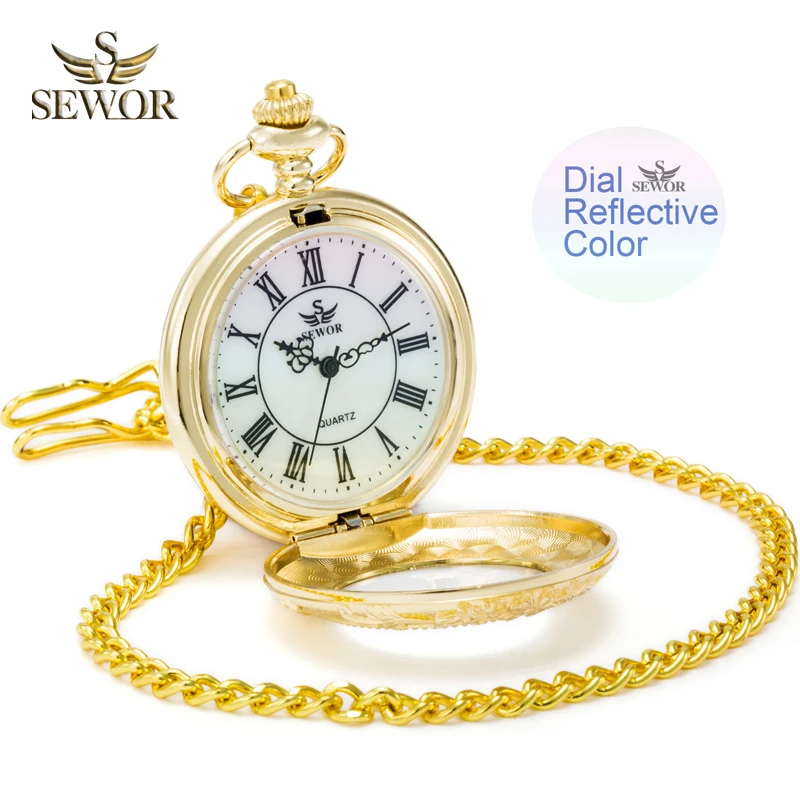 SEWOR 2019 Топ бренд циферблат Светоотражающие Цвет элегантный благородный золотые кварцевые карманные часы Для мужчин модные Повседневное