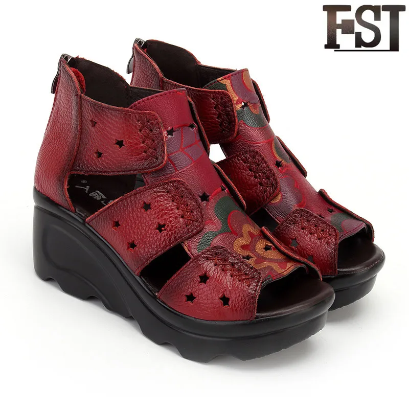 

FSJ Genuine Leather Woman Cow Leather Slip On Sandals Solid Summer Sewing Fashion Casual Office Career Flower shoes 2019 Size 40