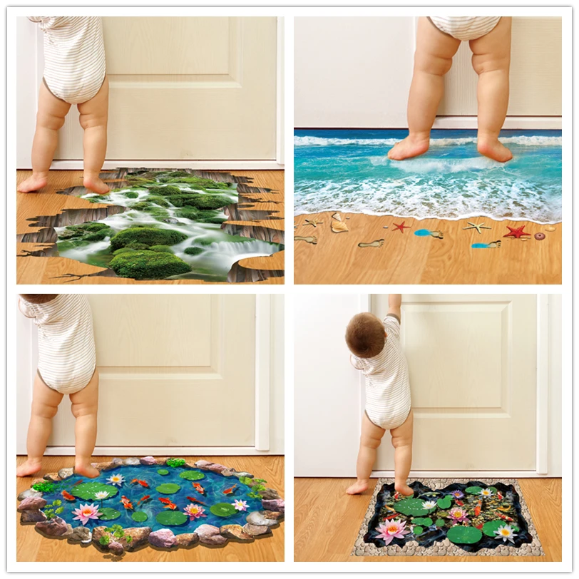 [SHIJUEHEZI] 3D Decorative Floor Stickers Vinyl Material Furniture