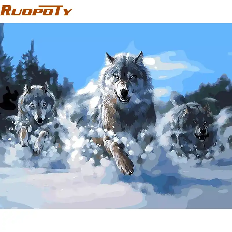RUOPOTY рамка абстрактная краска ing Wolves животные DIY Краска для рисования по номерам