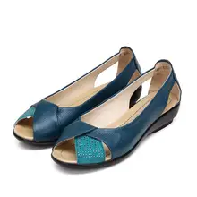 Wome's Genuine Leather Sandals Open Peep Toe Flat Sandals Summer Casual Leisure Flat Shoes for Ladies sandals women flat shoes bandage bohemia leisure lady casual sandals peep toe outdoor chaussures femme ete fashion shoes