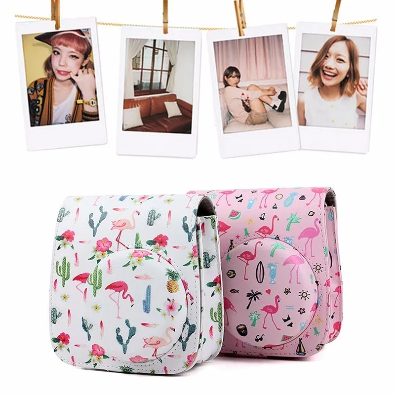 

NEW Colorful Flamingo Camera Bag PU Leather Instant Film Camera Protective Case Shell for Fujifilm Instax Mini 8/ mini 8+/ MINI9