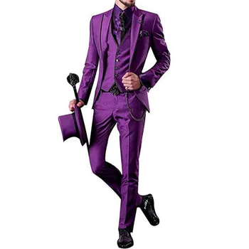 

Handsome Purple Formal Wedding Groom men suit Tuxedo 2018 Peaked Lapel Three Piece Custom Made Mens Suits (Jacket+Pants+Vest)