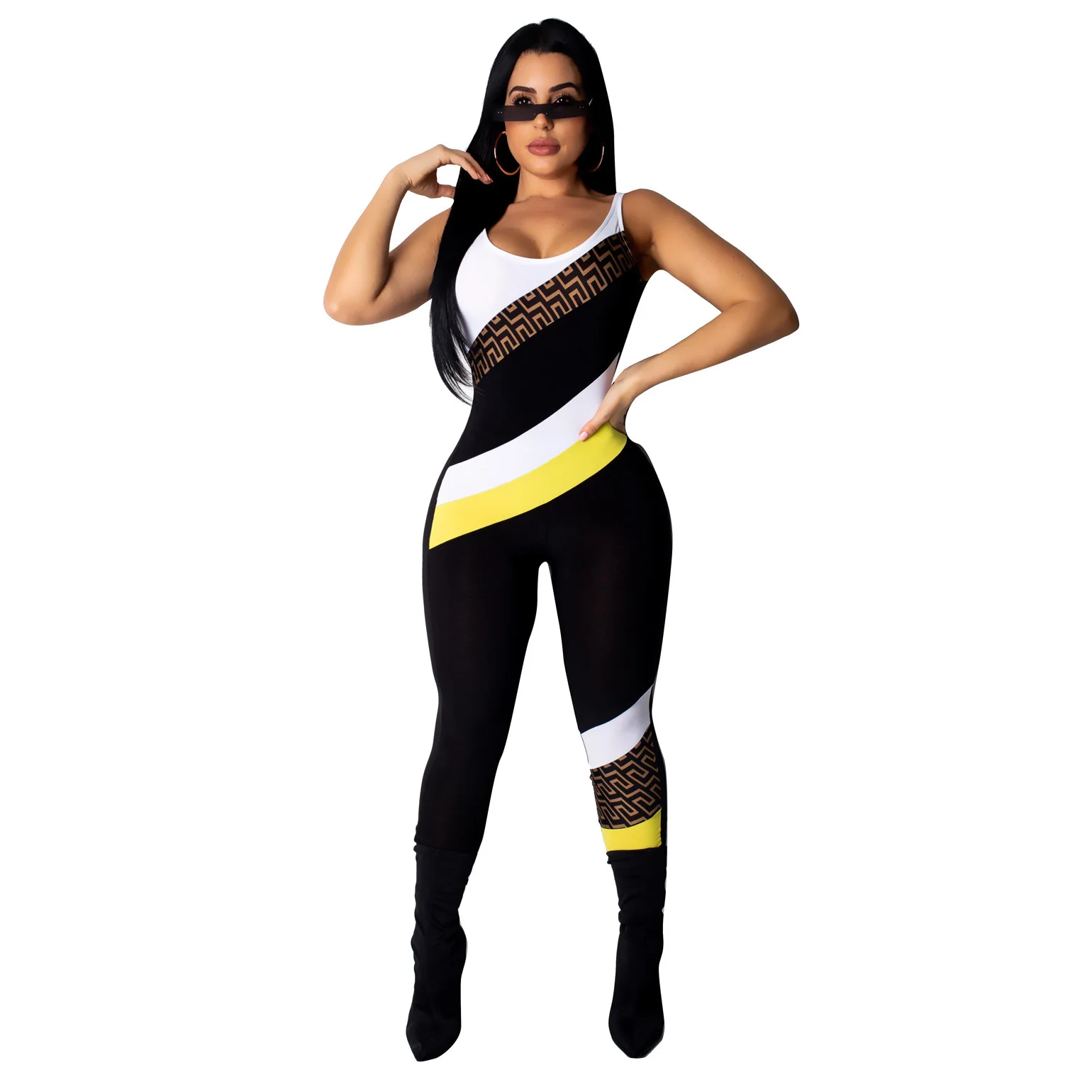 

Sexy Stitching Sleeveless Slim Casual Women Jumpsuit Rompers Summer Woman Clothes Plus Size Elegant Long Trousers Pants Overalls