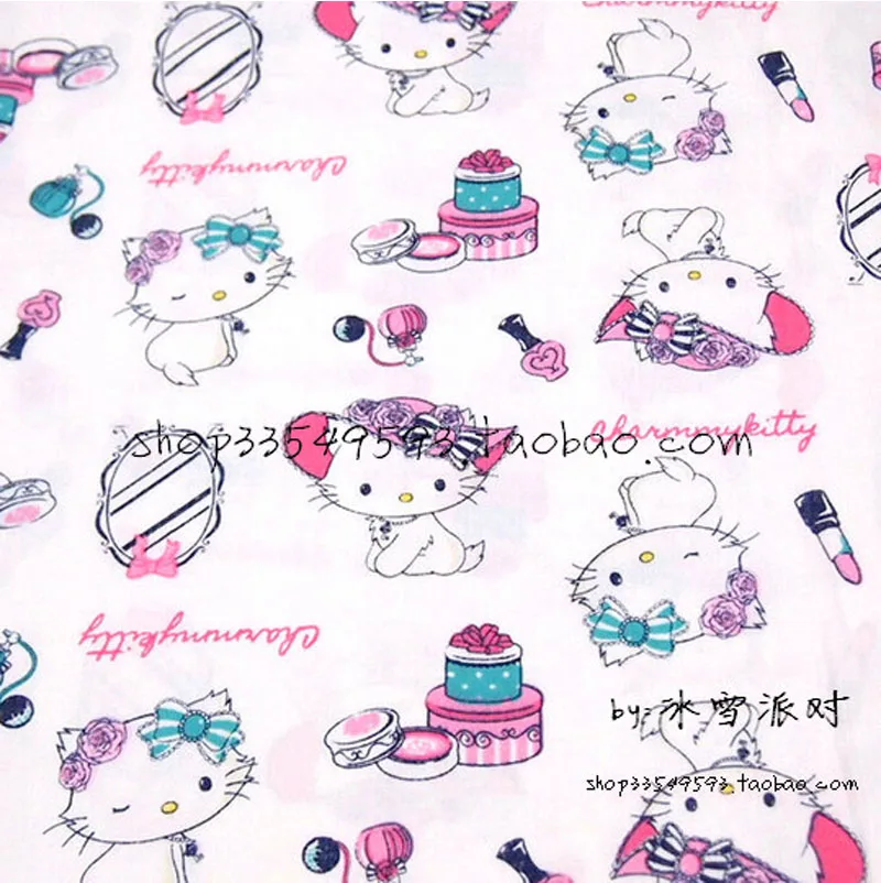 140x50cm1pc hello kitty ткань хлопок белая тонкая Красивая hello kitty кошка печатная ткань для DIY шитья одежда для малышей