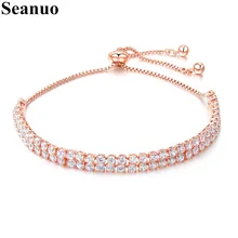 Seanuo регулируемый Полный кубический цирконий женский очаровательный свадебный браслет Мода розовое золото браслет с кристаллами девушка