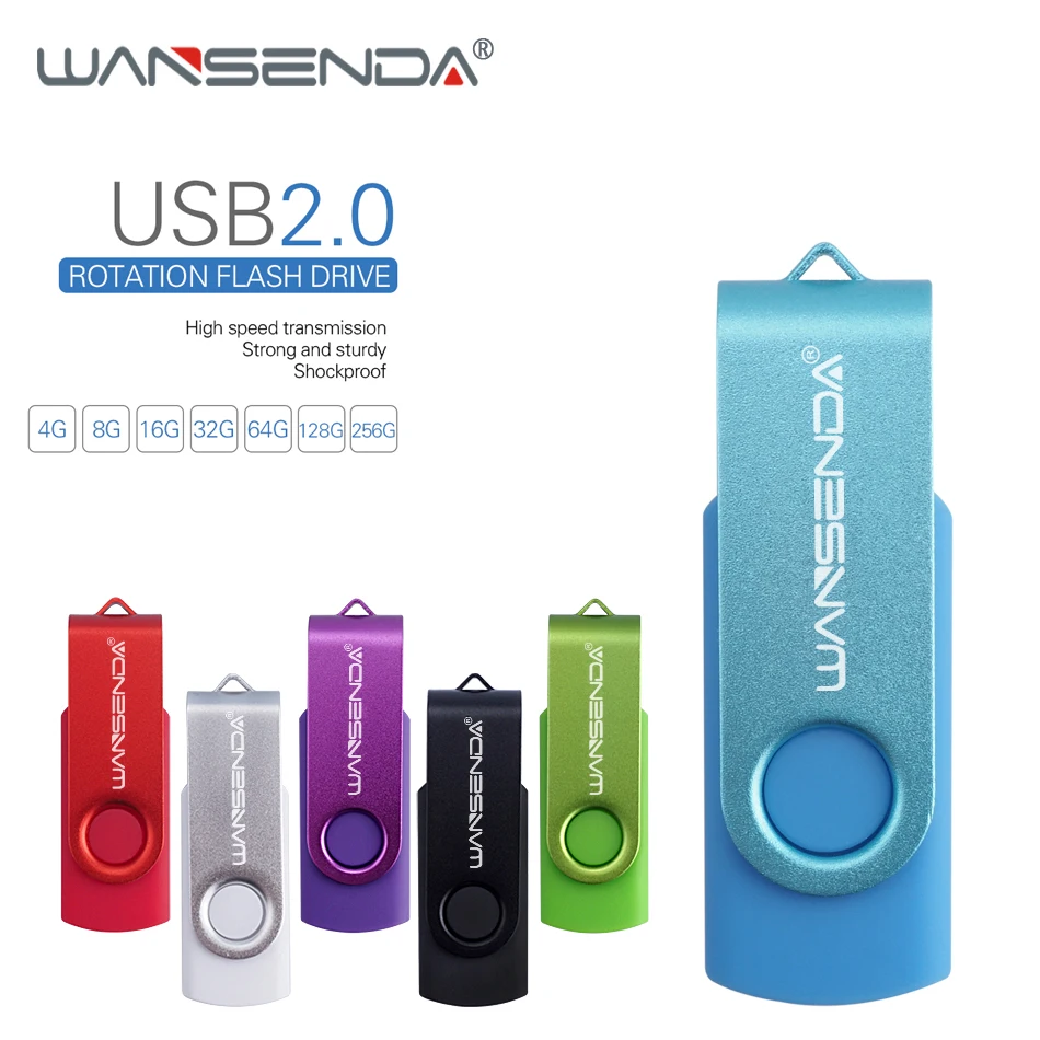 WANSENDA вращения USB Flash Drive металлическая ручка привода 16 GB 32 GB Флешка 4 GB 8 GB 64 GB 128 GB 256 GB флешки Flash Memory Stick