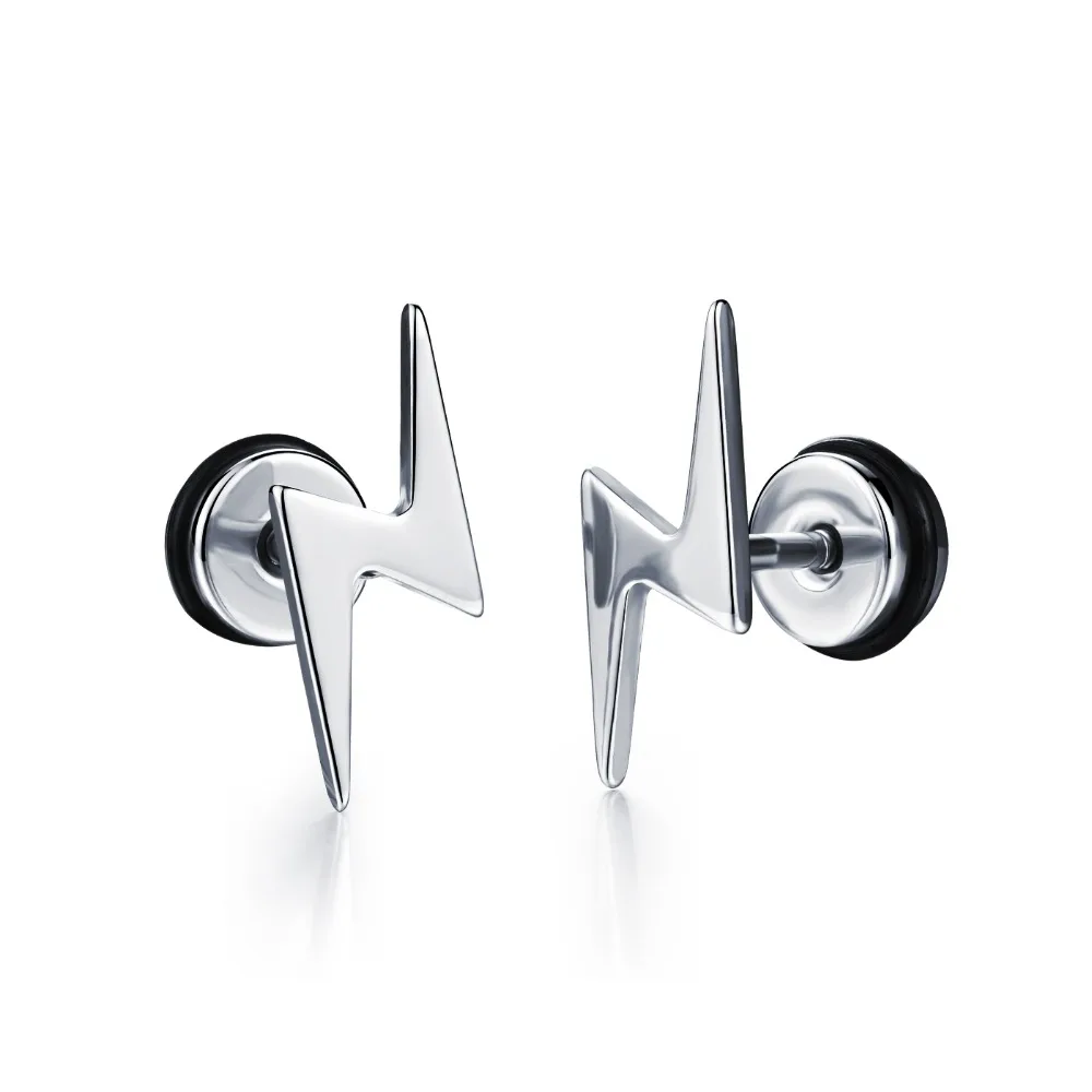 

Fashion lightning shape men's stainless steel earrings wholesale male personality earrings jewelry NO.QLED021