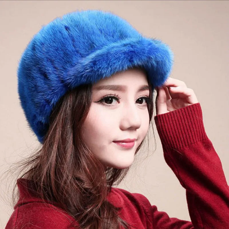 Многоцветные женские реальный кусок норки козырек шапки женские зимние теплые шапки моды из натурального меха головные уборы VK3023