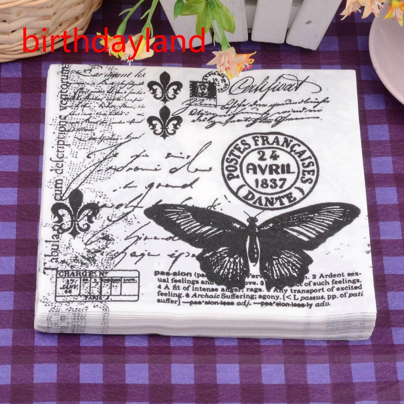 20 штук 33 см* 33 см бабочка дизайн вечерние ткани салфетки Декупажные Бумажные салфетки с рисунком вечерние поставки