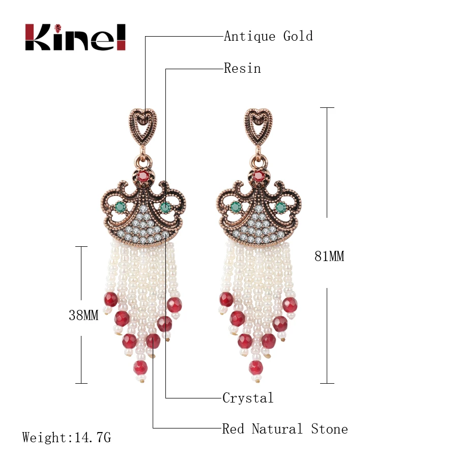 Kinel турецкие женские серьги с цветами и бахромой для женщин античное золото винтажные хрустальные висячие серьги индийские этнические Свадебные украшения