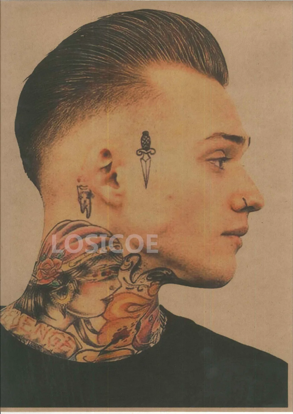 Exquisite Herren Frisur Tattoos Gemusterten Retro Kraftpapier Poster Wandaufkleber Modernen Kunstdruck Friseur Dekoration F Art Print Modern Artpaper Poster Aliexpress