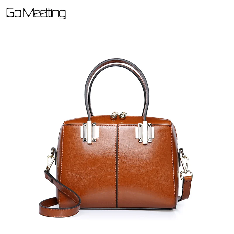

Go Meetting Genuine Leather Women Pillow Bag Brand Designer Messenger Shoulder Bags High Quality Cow Leather Boston Handbags