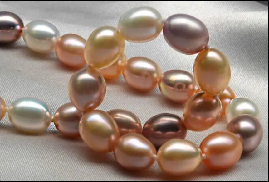 

Charming18"8*10mm Natural south sea genuine gold pink drop pearl necklace