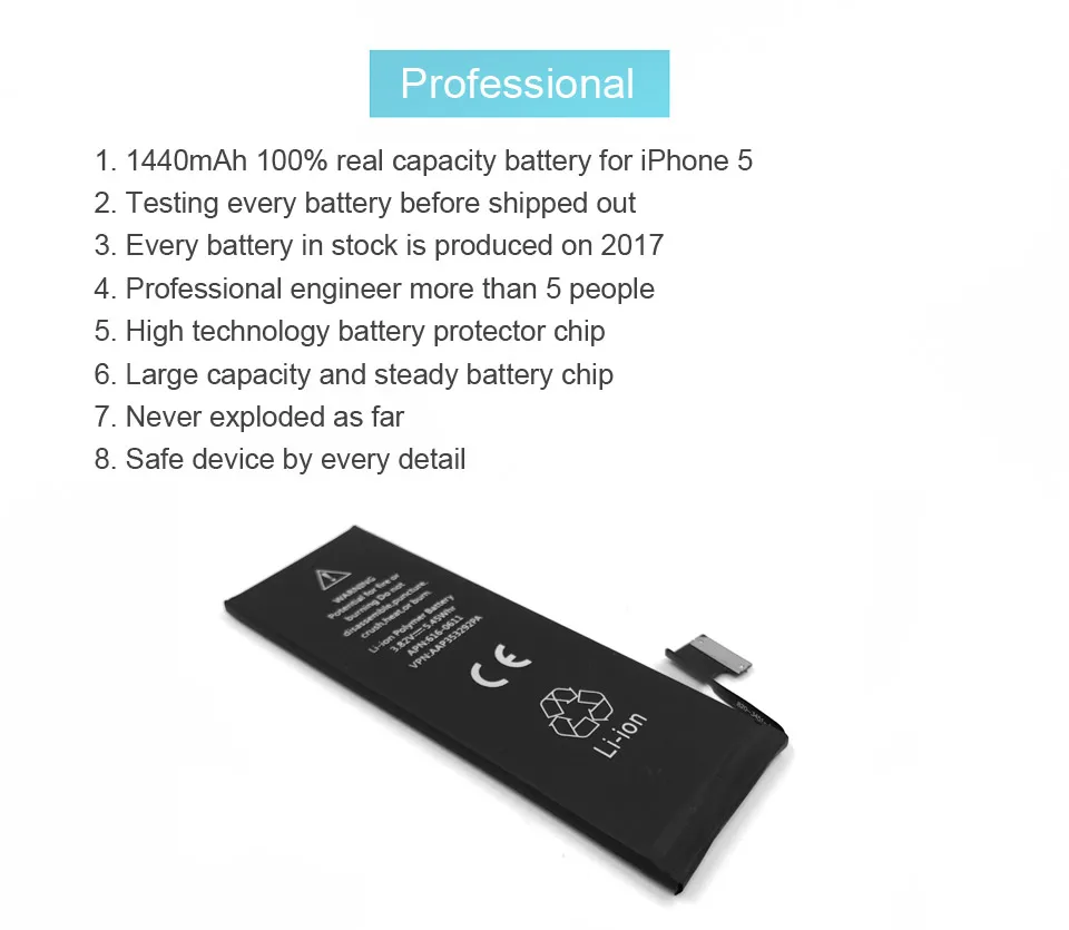 NEW 2017 100% Original KHP Phone Battery For iPhone 5 Capacity 1440mAh Repair Tools 0 Cycle Replacement Mobile Batteries Sticker (9)
