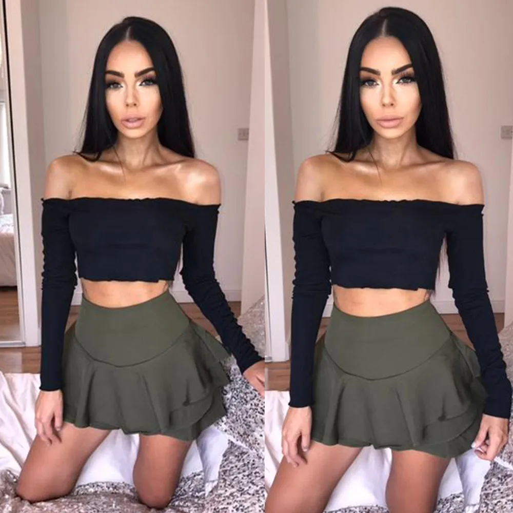 

2018 New Fashion New Arrival Womens Off Shoulder Crop ShortTops Frill Bralet Boobtube Jumper Tops Shirt High QualityHot#30
