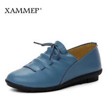 Xamemp Женские туфли-лодочки Брендовая женская обувь Для женщин кроссовки натуральный спилок, кожа Женская повседневная обувь со складками, круглый носок, на шнуровке, офисная