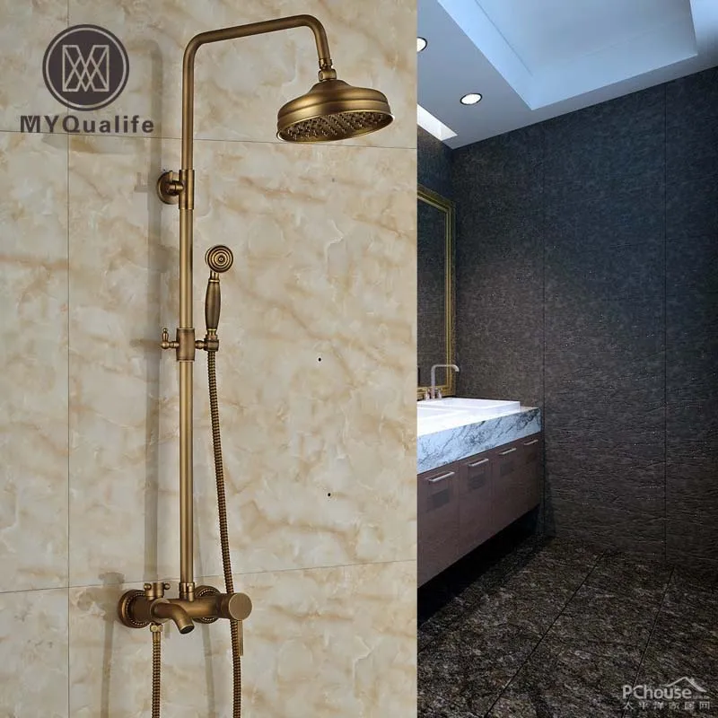 Wall Mount 3 Functions Adjust Height Shower Faucet Set with Tub Spout