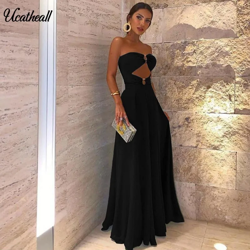 

Sexy Sleeveless Tube Top Dress Summer Warp Women Strapless Backless Hollow Out Dress Vintage Sleeveless Party Dress