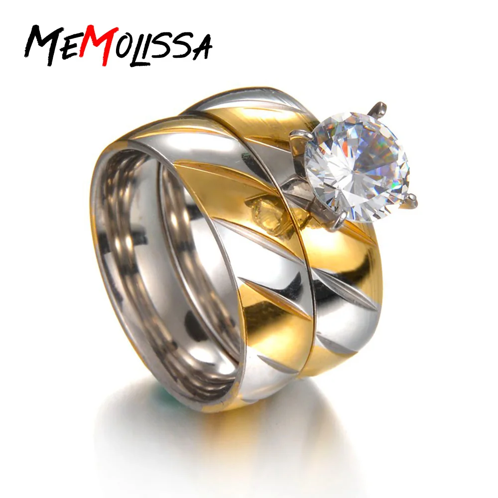 

MeMolissa 2Pcs Set Of Gold Wedding Rings Filled Crystal Zircon Finger Ring For Women Rings Engagement Ring