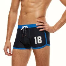 Летние Для мужчин; полосатый купальник пикантные хлопковая резинка дышащие трусы с выступом для плавания Мужские Шорты для купания мужские сексуальные боксеры купальный костюм