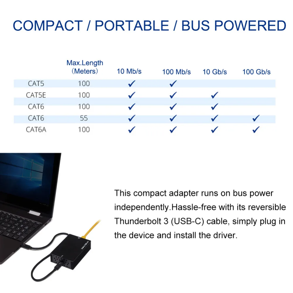 HonesThing Type C to 10 Gigabit Network Card RJ45 Ethernet Wired Adapter USB3.1 10GBase-TNBASE-T to Thunderbolt 3 Intel Chipset 9