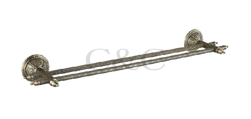 

Double Bathroom Towel Rail Noble And Elegant Solid Brass Antique Plating Towel Bars 1102