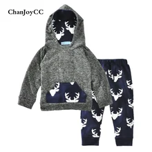 Baby Kids Set 2017 Autumn Fashion Boys Deer Long-sleeved Sweater Hoodies + Pant Two-piece CHhildren Clothing