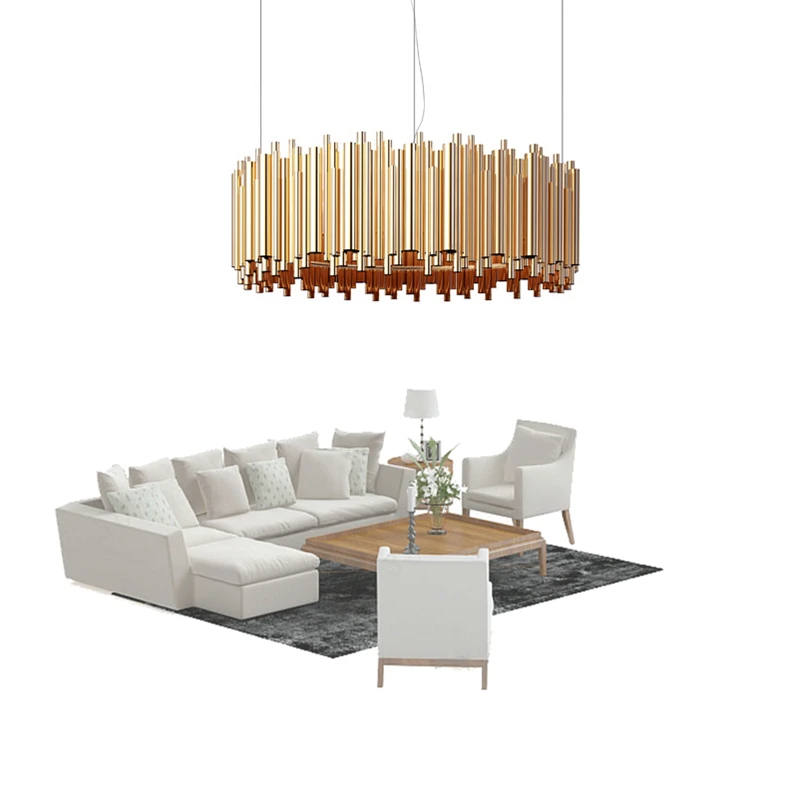 

Creative Post modern Round LED Chandelier Light 80cm luxurious gold color Alloy Tube Contemporary Suspension Luminaire G9 bulb