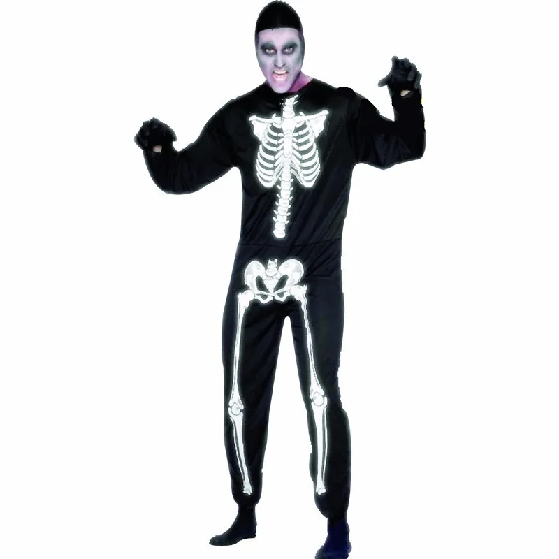 Взрослые мужские костюмы скелетов на Хэллоуин, черный костюм скелета, Костюмы для ролевых игр на Хэллоуин, костюмы скелетов, косплей, вечерние - Цвет: with package 1