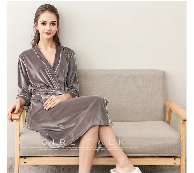 Men Women's Sleep Lounge Robes Gold Velvet Autumn Nightgrowns Couple Robe Bathrobe Male Female Dressing Gown Lounge Homewear 3