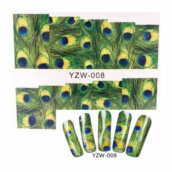 YZWLE 1 Sheet Water Decals Transfer Stickers Nail Art Stickers Charm DIY Peacock Feather Designs Fashion Accessories 008