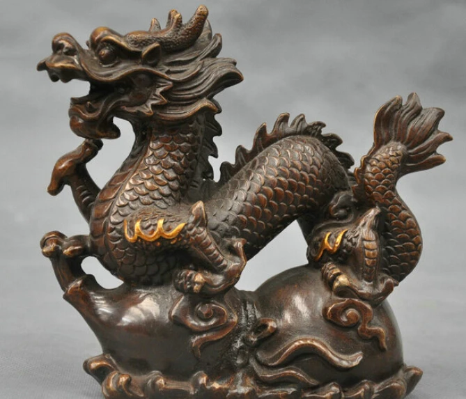 

8'' China Bronze Fengshui Zodiac Dragon Gourd Blessing Statue Figurine R0713 B0403