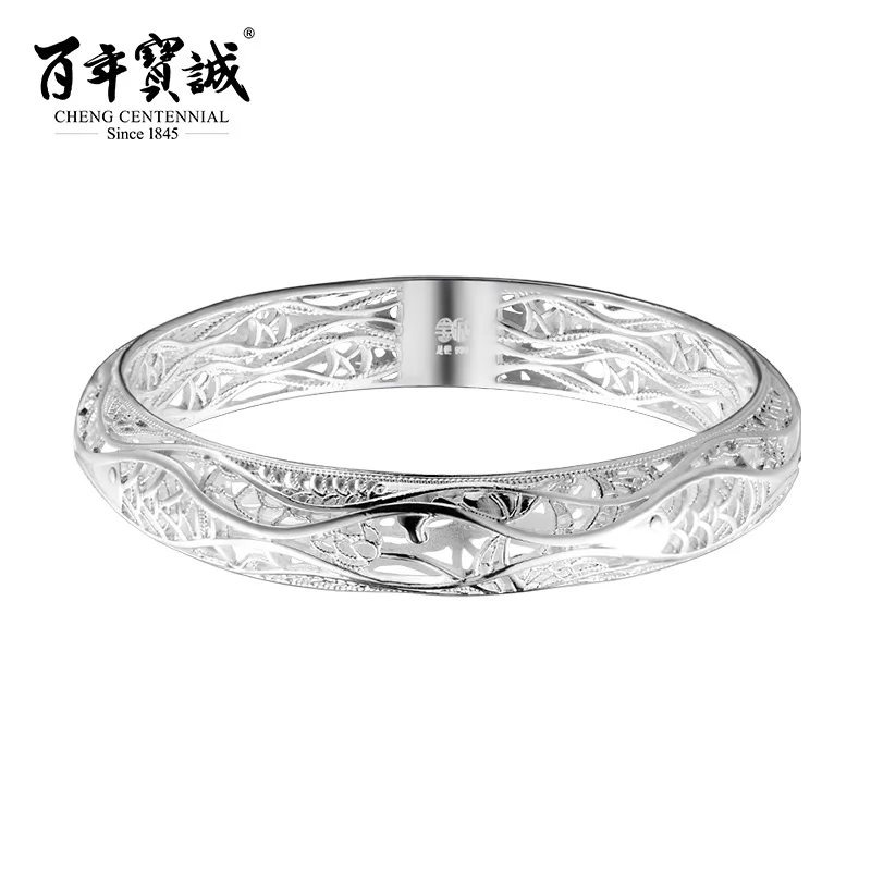 

Cheng Centennial --Wire drawing Hollow out Fish Lotus Retro style Sterling silver bracelet jewelry