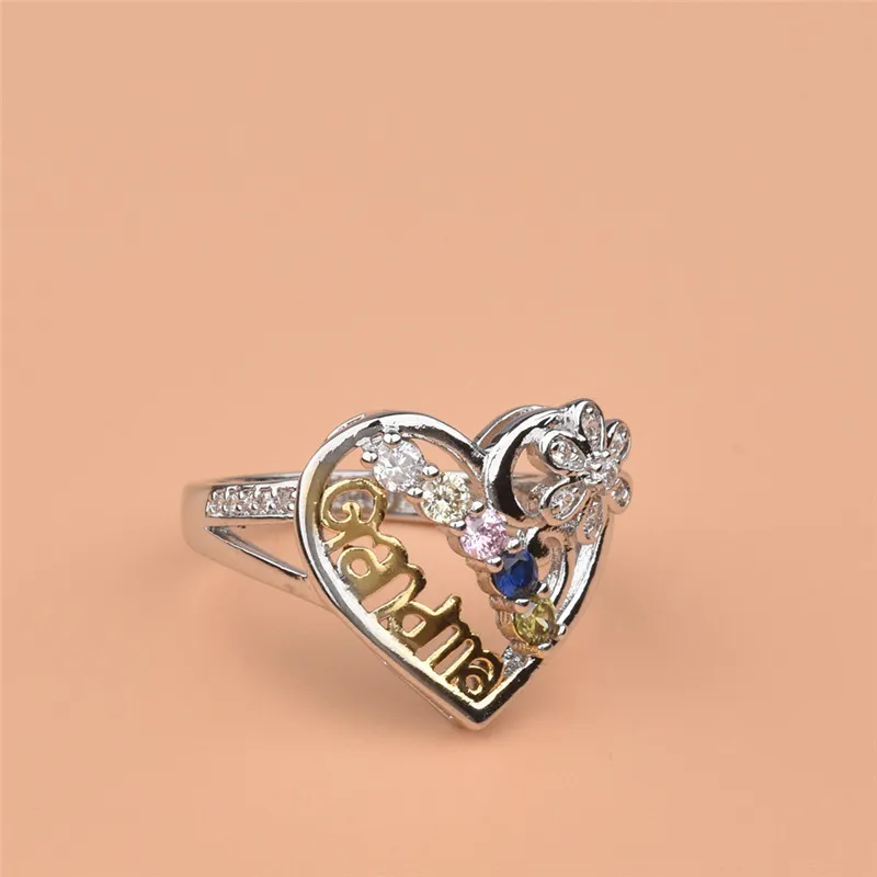 

ZN 2019 Fashion New Heart-Shaped AAA Zircon Ring Letter Grandmother Ring Mother's Day gift Ring for Women