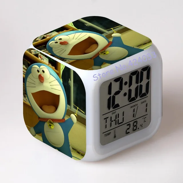New arrived Doraemon cool alarm clocks Japanese anime Thermometer Night