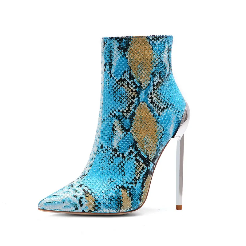 COCOAFOAL/осенние женские ботильоны из змеиной кожи; женская обувь на высоком каблуке; Ботинки martin с металлическими украшениями; ботинки «Челси» из змеиной кожи